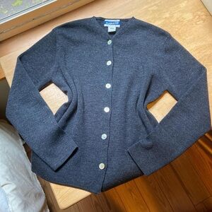 Vintage Wool Pendleton Cardigan, Abalone Buttons, Dark Gray, Petite Small